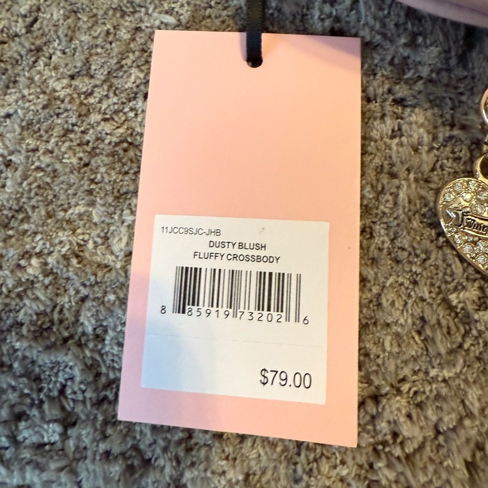 Juicy Couture Dusty Blush Fluffy Heart Crossbody Bag Logo Print Pink NWT - Picture 4 of 12